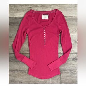 Vtg Y2K Aeropostale Pink Waffle Knit Henley Shirt Elena Gilbert Bella Swan MED